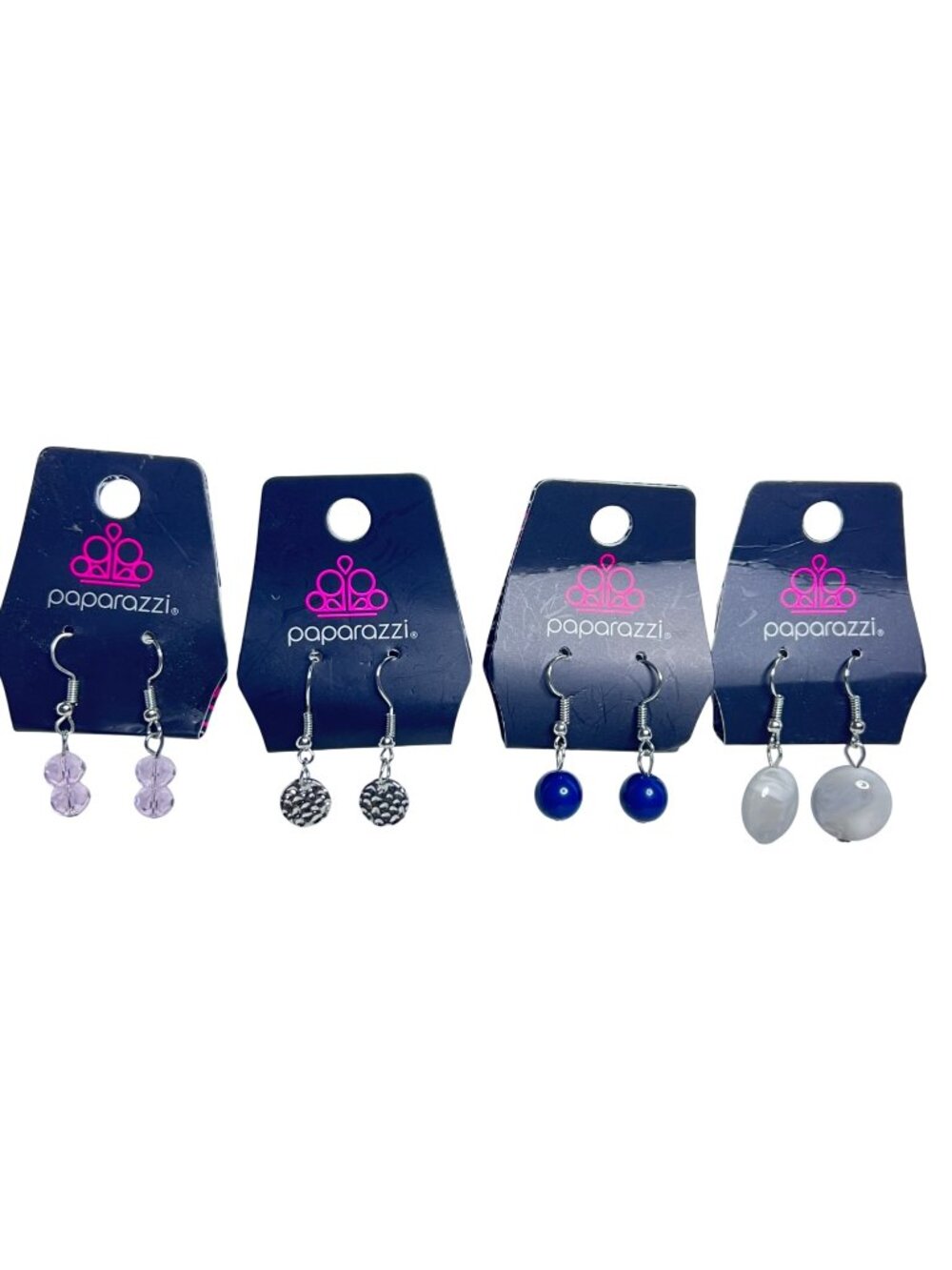 Lot Of 4 Paparazzi Silver Tone Pierced Earrings W/ Bead And Drop Designs (6456)